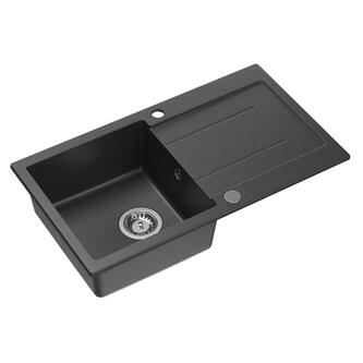 Granitspüle mit Abtropffläche 77x44cm, Schwarz