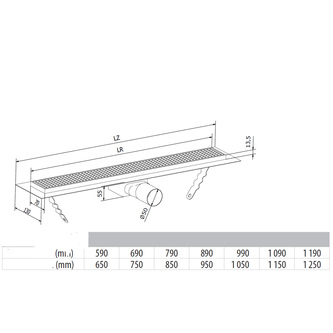 MANUS ONDA Bodenrinne aus Edelstahl mit Rost, L-1050, DN50, Schwarz matt