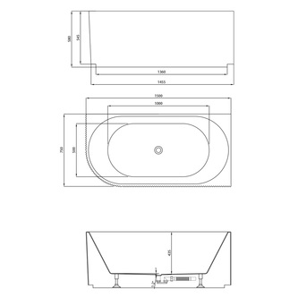 TIBERA STRIP R Eckbadewanne, 150x75cm, Wellenpaneel, Weiß