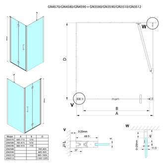 LORO Rechteckige Duschkabine 800x1200mm