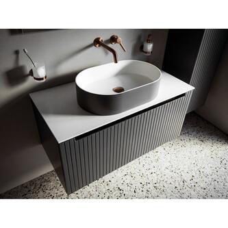 THIN Waschtisch zum Aufsetzen, Rockstone, 55x35cm, Schwarz/weiß matt