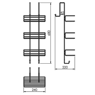 CHROM LINE Duschablage, 240x680x220mm, Schwarz matt