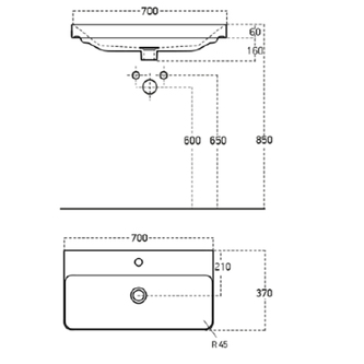 THALIE 70 Keramik-Waschtisch 70x37cm, weiss