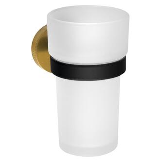 LARISSA Zahnputzbecher, Milchglas, Schwarz/Gold matt