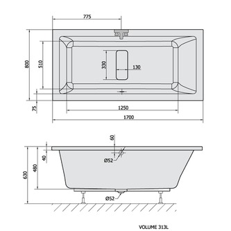 MARLENE 170 Rechteckwanne mit Füßen 170x80x48cm, weiß