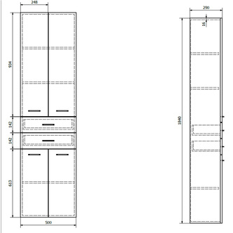 ZOJA/KERAMIA FRESH Hochschrank mit Schubladen 50x184x29cm, platineiche