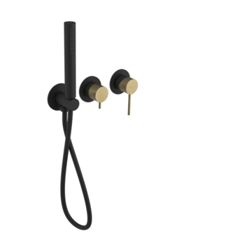 ULTRASAN Unterputz-Duscharmatur/Wannenrmatur mit Handbrause, 2 Wege, Schwarz matt/Gold matt