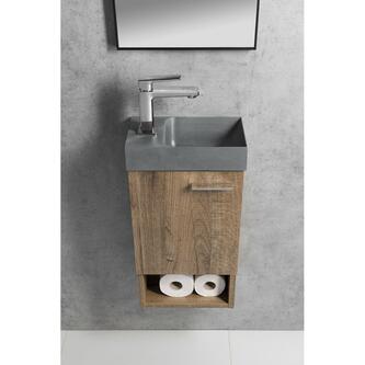 PICCOLINO Beton-Waschbecken 30,8x17cm, Wasserhahn linken, Grau matt