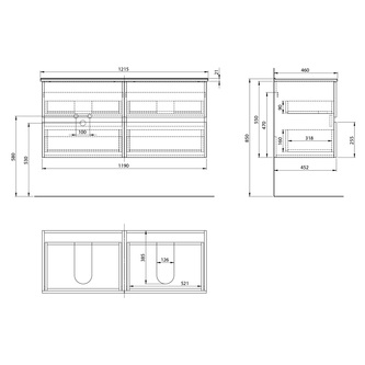 PANEDA STRIP Unterschrank 119x55x45,2cm, Eiche Emporio