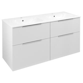 CIRASA Waschtischunterschrank mit Doppelwaschtisch121x66x46cm, Weiß glänzend