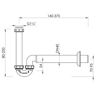 Waschbecken/Bidet-Siphon 5/4", niedrig, DN40, Weiß