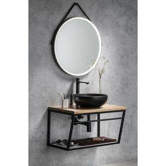 ORBITER runder Spiegel mit LED Beleuchtung, Riemen, ø 70cm, mattschwarz