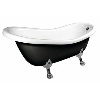 RETRO Freistehende Badewanne 147x69,5x67,5cm, Füße Chrom, schwarz/weiß