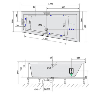 ANDRA R Whirlpool-Badewanne, 170x90x45cm, weiss