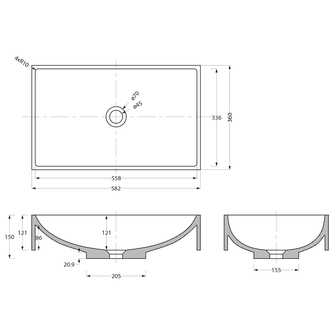TARANT Betonwaschbecken mit Ablaufgarnitur, 58x36cm, weißer Sandstein