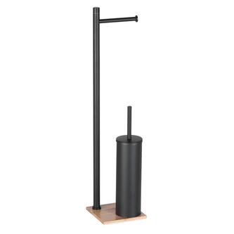 TRILLY Ständer mit Toilettenpapierhalter und WC-Bürste, eckig, schwarz matt/Bambus