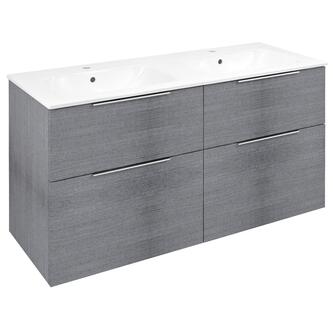 CIRASA Waschtischunterschrank mit Doppelwaschtisch 121x66x46cm, Silbereiche