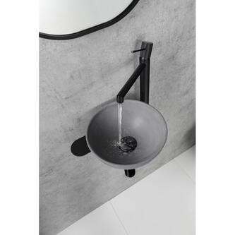 TETRIS Halter mit Aufsatzwaschtisch, Armatur auf der rechten Seite, Schwarz matt