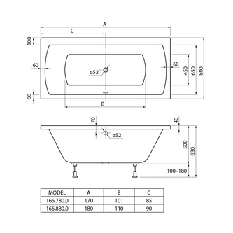 ELVINA Rechteckbadewanne mit Rahmengestell und Wannenschürzen,180x80x50cm, Links, Weiß