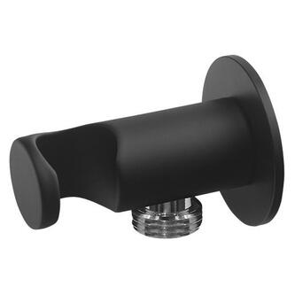 Brausehalter rund, fest, mit Schlauchanschluss, schwarz matt