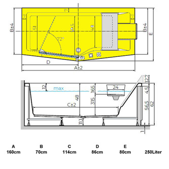 ELEGANZ  Badewanne mit Tür/Seniorenbadewanne 160x70/80cm  Ausführung Rechts