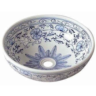 PRIORI Keramik-Waschtisch Durchmesser 41 cm, weiß mit Blaudekor