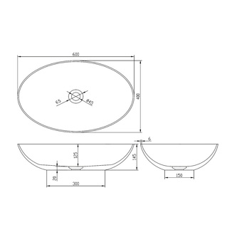 BANERA OVAL Aufsatzwaschtisch, Gussmarmor, 60x40cm, weiß/Anthrazit matt