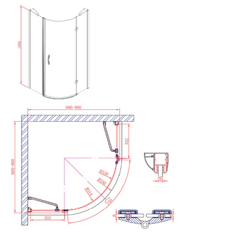 LEGRO Duschabtrennung Viertelkreis 900x900mm, zweiflügelig, Klarglas