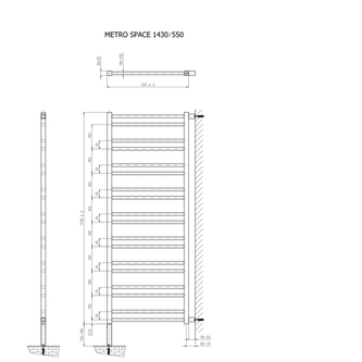 METRO SPACE Raumteiler-Badheizkörper 550x1430 mm,500W, schwarz matt