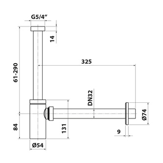 Waschtisch-Siphon 5/4", Durchmesser 32mm, weiß