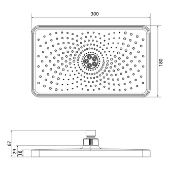 Kopfbrause, 300x180mm, ABS/Schwarz matt