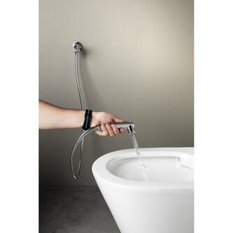 Wandventil mit Handbrause und Sicherheitssperre, rund, Chrom