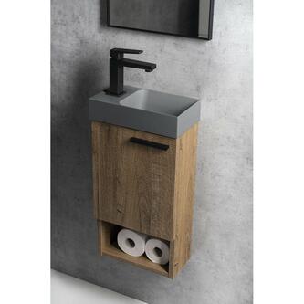PICCOLINO Beton-Waschbecken 30,8x17cm, Wasserhahn linken, Grau matt