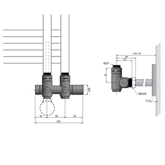 TWIN COMBI Anschlussgarnitur für Mittelanschluss, rechts, 50mm, schwarz matt