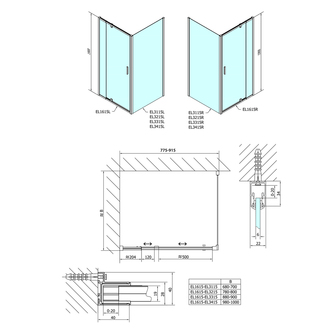 Easy Line Rechteckige Duschkabine Drehtür 800-900x1000mm L/R Variante
