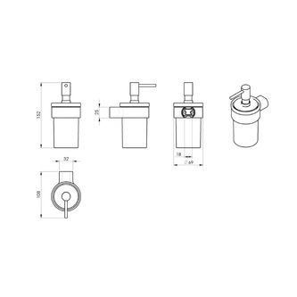 PIRENEI Hängender Seifenspender 110 ml, Milchglas, Chrom