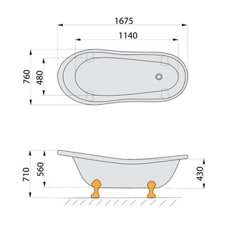 RETRO Freistehende Badewanne 167,5x76x71cm, Füße Chrom, weiß