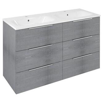 CIRASA Waschtischunterschrank mit Doppelwaschtisch 121x77x46cm, Silbereiche