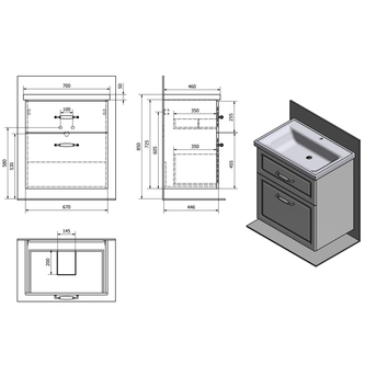 FAVOLO Unterschrank 67x72,5x44,6cm, Weiß matt