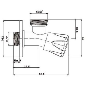 Waschmaschinen-Ventil mit Rückschlagklappe, 1/2 "x3/4", Chrom