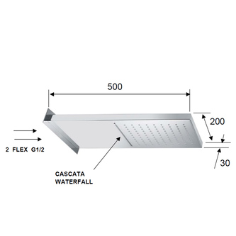 Wand-Kopfbrause, 500x200mm, Kaskade, polierter Edelstahl