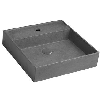 QUADRADO Betonwaschbecken mit Auslauf, 46x46 cm, schwarzer Granit