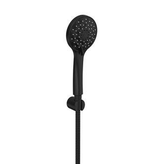 Brausegarnitur, 4 Duschmodi,, Silikondüsen, fester Halter, Brauseschlauch 1500 mm, Schwarz Matt