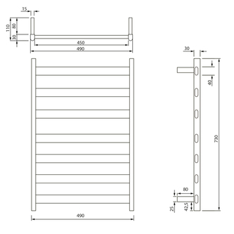 ELIAS  Handtuchtrockner elektrisch 490x730x110 mm, 105 W, schwarz mat