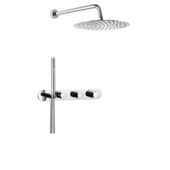 Unterputz-Duschset mit Thermostat-Armatur und Brausehalter, 2 Wege, rund, Chrom