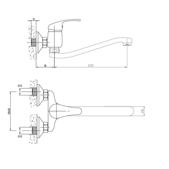 AQUALINE 35 Wandarmatur ,Abstand 100mm,flacher Auslauf, Chrom