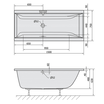 CLEO Rechteckwanne 150x75x48cm, dunkelgrau