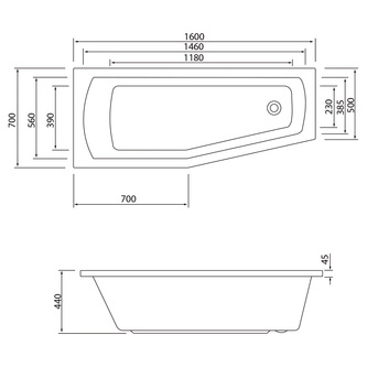 OPAVA Badewanne 160x70x44cm, links, weiß