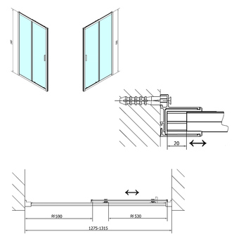 Easy Line Rechteckige Duschkabine 1300x900mm L/R Variante