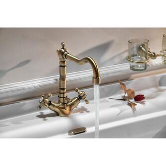 ANTEA Waschtischarmatur mit Retro-Einlauf , inkl. Ablaufgarnitur, 240mm bronze
